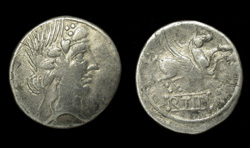 Q. Titius, Denarius, Pegasus Leaping Reverse, Scarce!